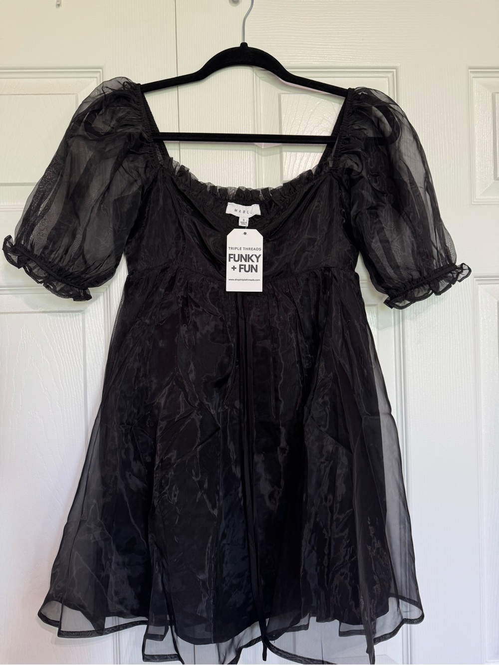 Funky + Fun Black Puff Sleeve Babydoll Mini Dress